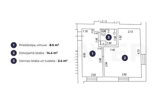 Vienistabas dzīvoklis ar skaitu skatu uz pagalmu