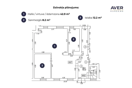 Plašs divu istabu dzīvoklis centrā